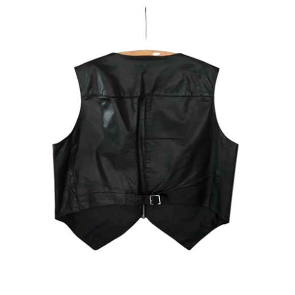 Vintage Drospo Black Leather Biker / Moto Zip Up Vest -  Size L/XL - Picture 4 of 12
